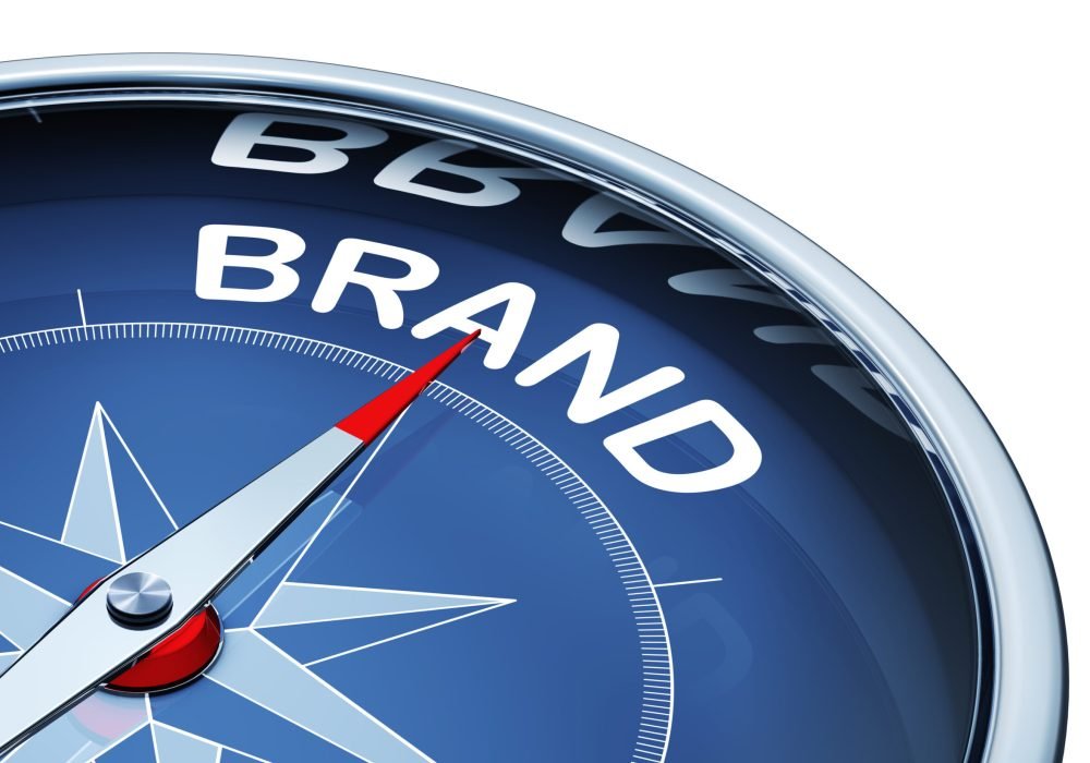 3D rendering of a compass with a brand icon